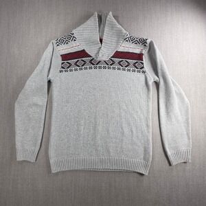 Silverlake‎ Sweater Mens XL Grey Fair Isle Shawl Collar Cotton Blend Knit